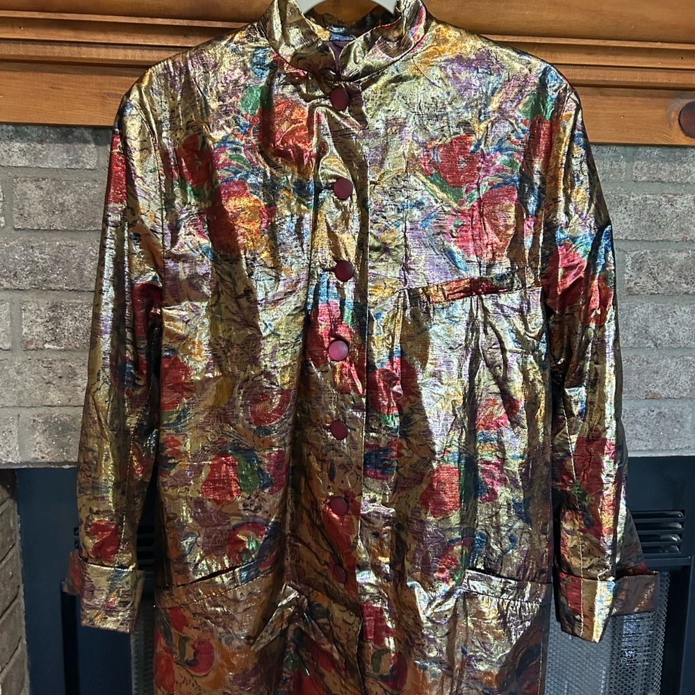 Source Unknown Metallic Gold Multicolor Floral Co… - image 1